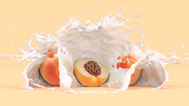 istock peach on a yellow background in a splash of milk 1318311551