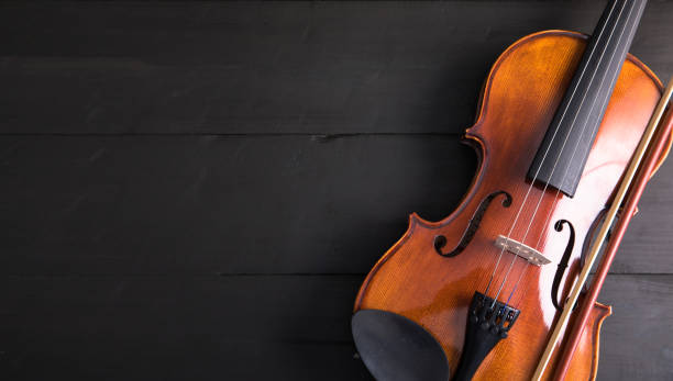 istock Classic violin on wooden background 1318313867