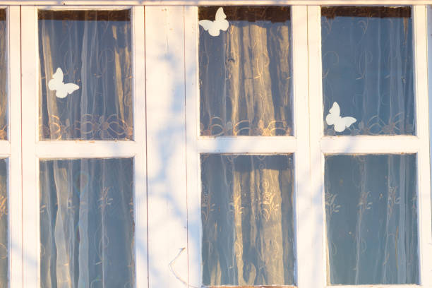 White window of a cottage. Cozy home concept
