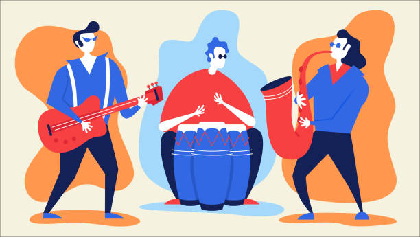 musiker und musikinstrumente. - gesellschaftsspiel sommer stock-grafiken, -clipart, -cartoons und -symbole
