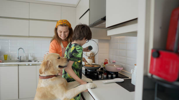 istock Mom and son make spaghetti with their dogs in the kitchen 1318319322