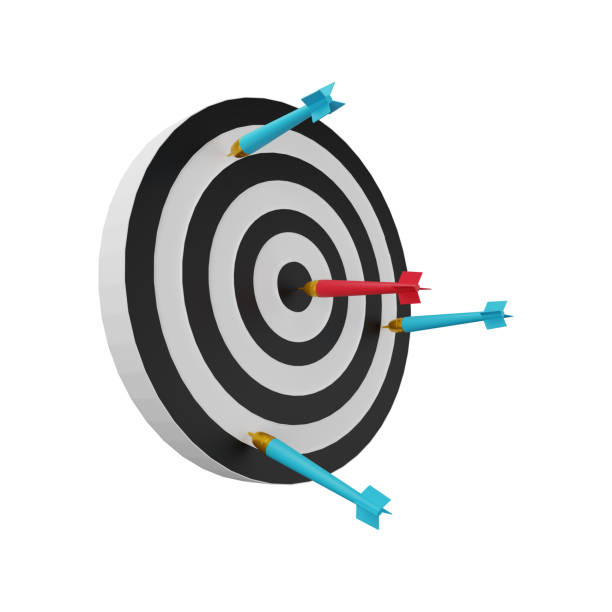 istock Dartboard with darts 3d illustration. 3D darts on dartboard isolated on white. Dart board illustration 1318321370