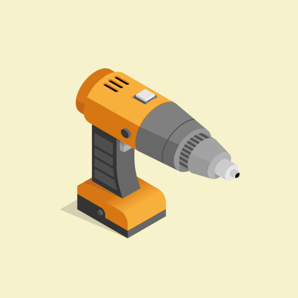 Electric screwdriver for construction in an isometric projection. Electric screwdriver for construction in an isometric projection. Vector illustration. cordless phone stock illustrations