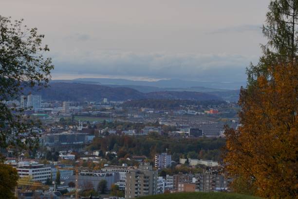 istock Limmat Valley in Switzerland panoramic view in autumn. In German called Limmattal, it is densely populated region in canton Zurich. 1318323542