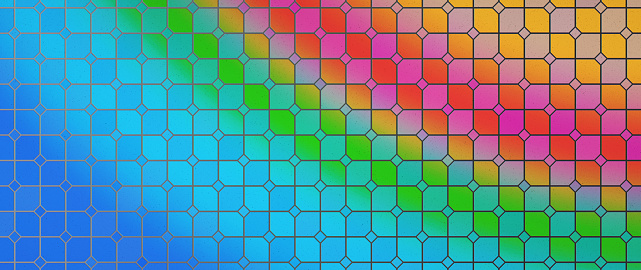 Multi colored square shape checkers pattern texture in rainbow colors - front-view horizontal composition