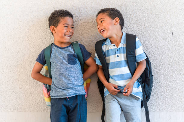 istock Mixed Race Twin Brothers Ready For School 1318330979