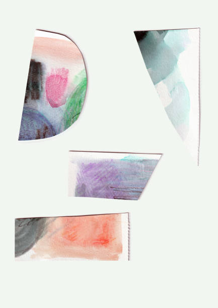 istock Abstract paper cuttings collage art. Ethereal dreamy watercolor style. Cut out geometric shapes assembled irregular compositon. Art motif, mural, textile, backdrop background, fun naive unique style 1318331468