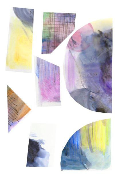 istock Abstract paper cuttings collage art. Ethereal dreamy watercolor style. Cut out geometric shapes assembled irregular compositon. Art motif, mural, textile, backdrop background, fun naive unique style 1318331495
