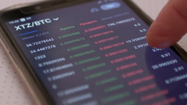 Stock Exchange, Cryptocurrency Price, Quotes, Numbers using a Mobile App. Zoom