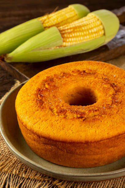 istock Delicious corn cake on table. Typical Brazilian cake. 1318334371