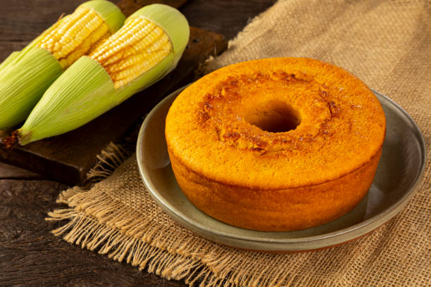 istock Delicious corn cake on table. Typical Brazilian cake. 1318334373