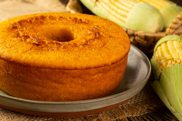istock Delicious corn cake on table. Typical Brazilian cake. 1318334395