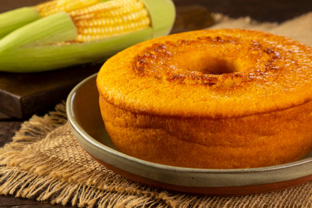 istock Delicious corn cake on table. Typical Brazilian cake. 1318334411