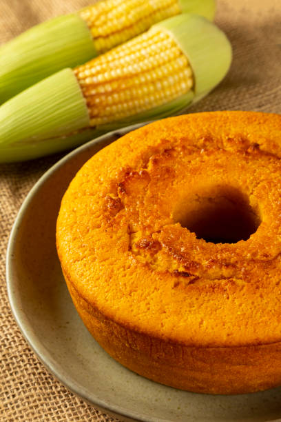 istock Delicious corn cake on table. Typical Brazilian cake. 1318334417