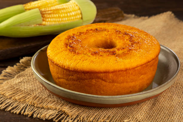 istock Delicious corn cake on table. Typical Brazilian cake. 1318334428