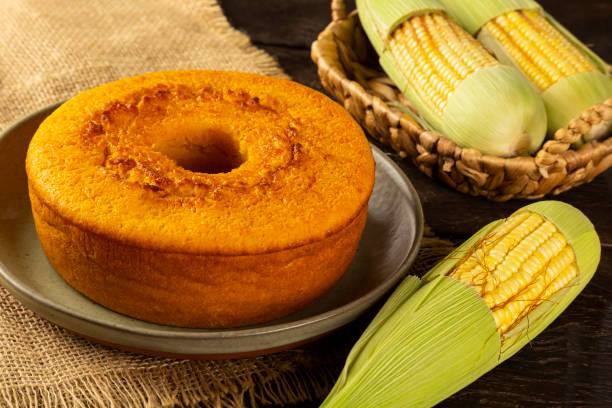 istock Delicious corn cake on table. Typical Brazilian cake. 1318334430