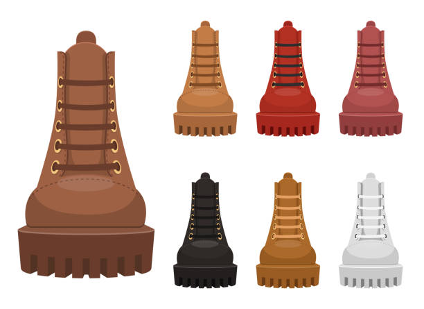 ilustraciones, imágenes clip art, dibujos animados e iconos de stock de botas de cuero vectorial diseño ilustración aislada sobre fondo blanco - combat boots