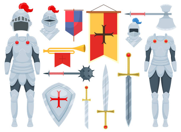 Knight set vector design illustration isolated on white background Knight set vector design illustration isolated on white background traditional armor stock illustrations