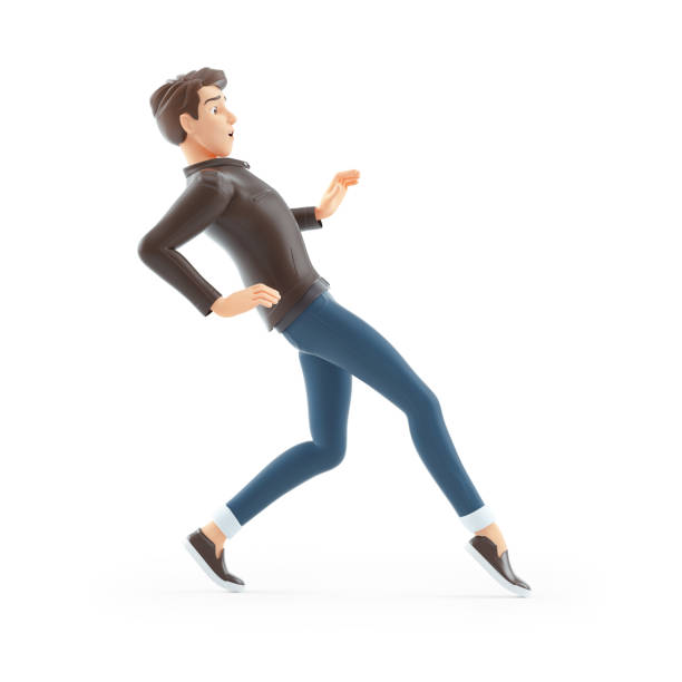 istock 3d cartoon man walking on tiptoe 1318337450