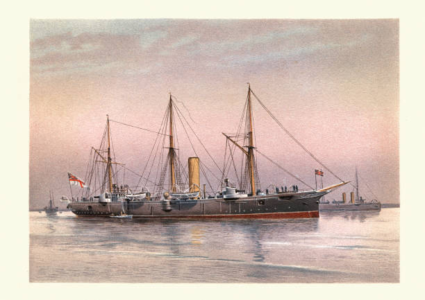 Vintage illustration of HMS Mohawk (1886) an Archer-class torpedo cruiser of the Royal Navy, built by J. & G. Thompson at Glasgow and launched on 6 February 1886