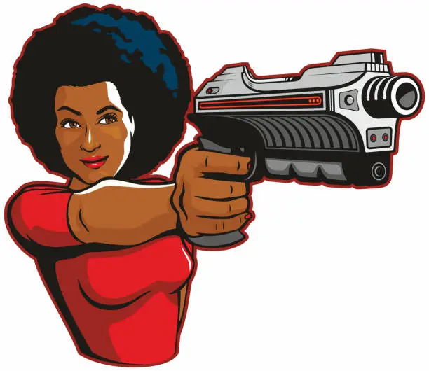 Vector illustration of Woman With Laser Blaster Gun