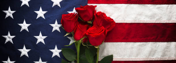 istock US American flag with roses 1318349125