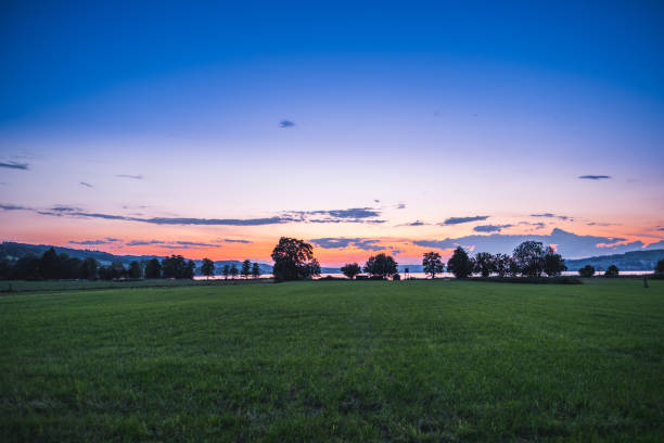 Sunset over the meadow landscape - Sempach Switzerland