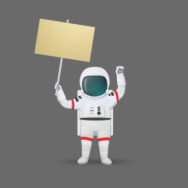 istock Astronaut raising a placard and a fist. Demonstration, protest, activism illustration. Vector. Cartoon style. 1318351589