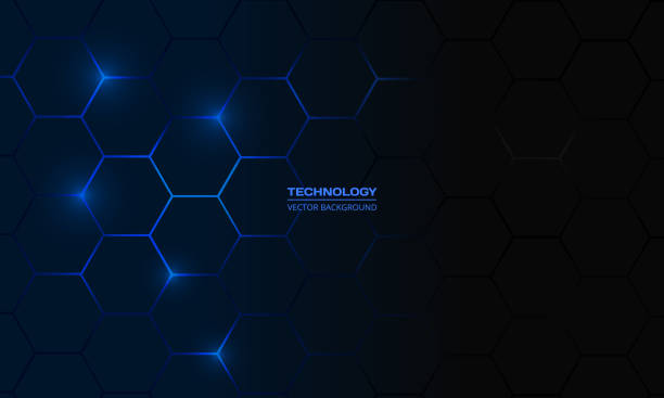 ciemnoniebieskie sześciokątne tło wektorowe technologii wektorowej. - hexagon stock illustrations