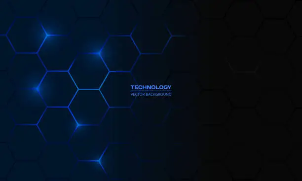 Vector illustration of Dark blue hexagonal technology vector abstract background.