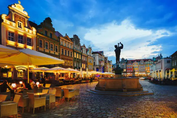 Old Market Square during sunset in Poznan Poland