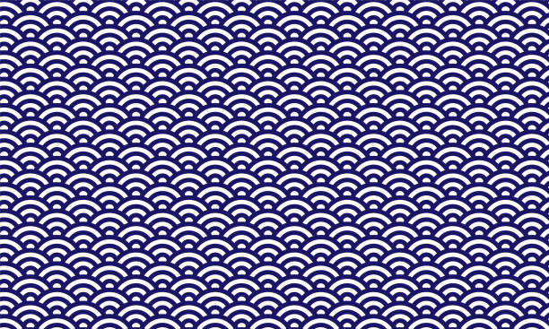 ilustrações, clipart, desenhos animados e ícones de padrões tradicionais no japão blue sea wave blue - seigaiha