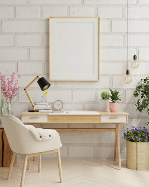 istock Poster mockup in home work room background ,Minimalist workspace design. 1318368550