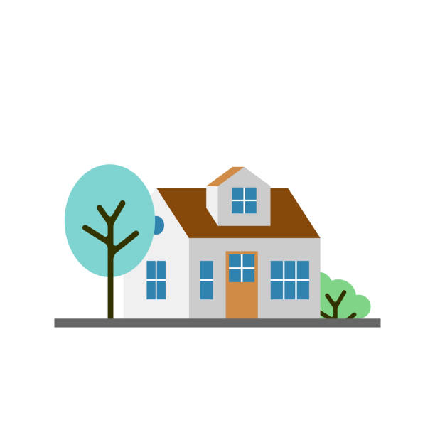 маленький белый дом, изолированный вектор значок иллюстрации - village community town house stock illustrations