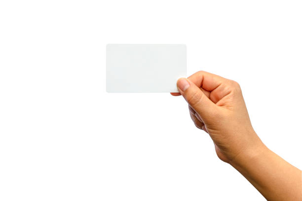 istock Female hand with a blank card isolated on white background with clipping path. 1318373129