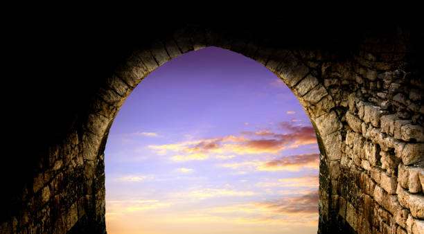istock Archaeological old ruin of stone window 1318375489