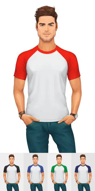 Vector illustration of Man Wearing a Raglan T-Shirt