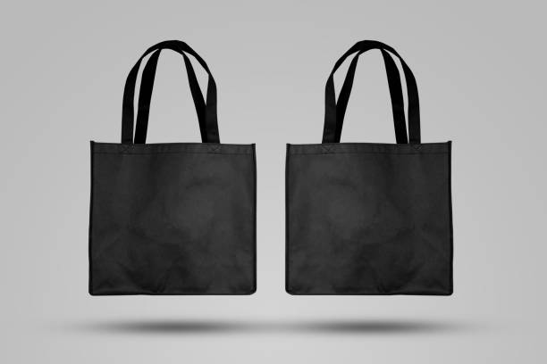 mockup preto tote bag tecido para compras, zombar de material de saco de lona com reutilizável. - 2527 - fotografias e filmes do acervo