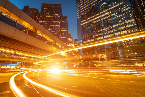 istock Car trails at night, Hong Kong 1318383913