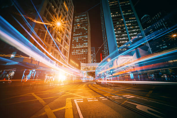 istock Car trails at night, Hong Kong 1318386572
