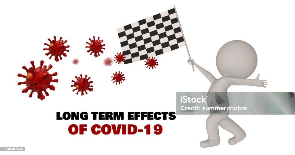 covid 19 covi-19 coronavirus virus pandemic  end finish flag white man human character  long term effects"n- 3d rendering Coronavirus Stock Photo
