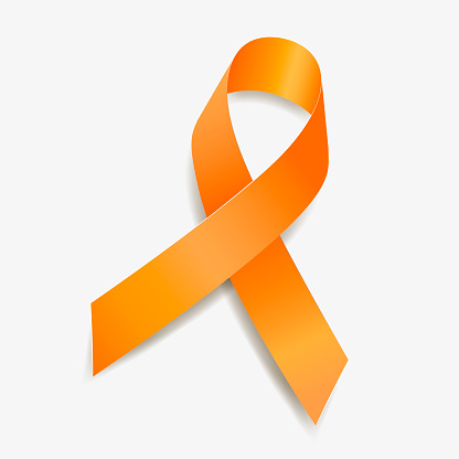 Orange ribbon awareness Kidney Cancer, Leukemia, Limb Difference, Multiple Sclerosis, Skin Cancer. Isolated on white background. Vector  illustration.