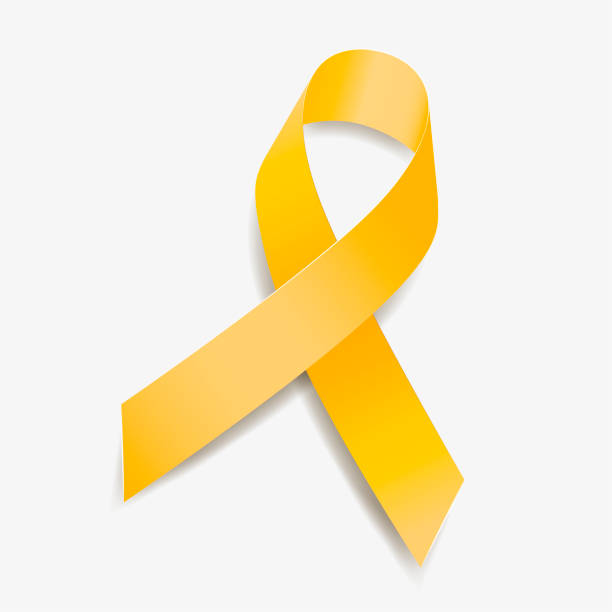 ilustrações de stock, clip art, desenhos animados e ícones de yellow ribbon awareness adenosarcoma, bladder cancer, bone cancer, endometriosis, sarcoma, spina bifida. isolated on white background. vector  illustration. - may