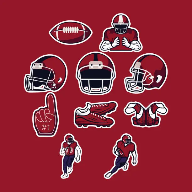 Vector illustration of ten american football icons