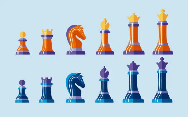 Vector illustration of twelve chess pieces