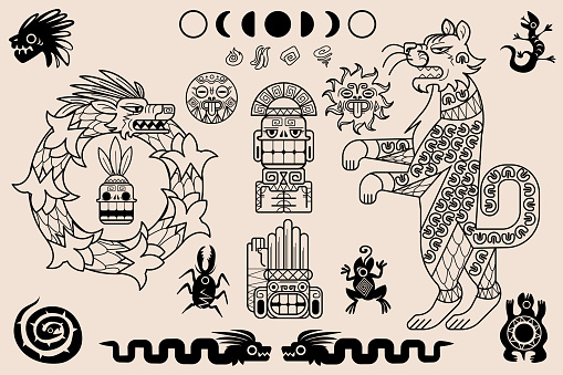 Aztec Animals Mexican Tribals Symbols Maya Graphic Objects Native Ethnicity  Drawings Recent Vector Aztec Civilization Set Stock Illustration - Download  Image Now - iStock