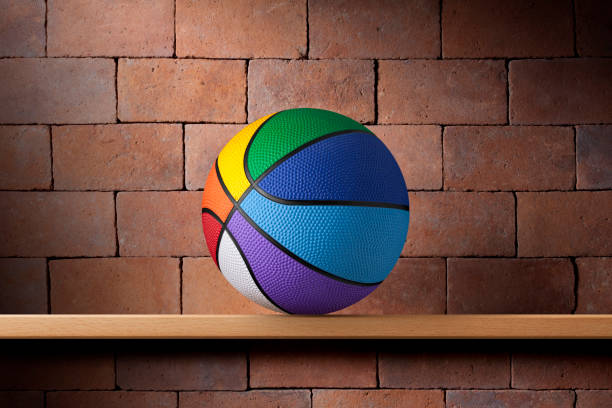 istock Multi-coloured basketball ball on the shelf 1318392927