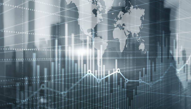 istock Abstract stock market bar graph on world map background 1318395854