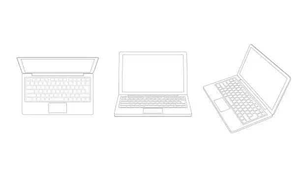 Vector illustration of Portable laptop computer three patterns line art