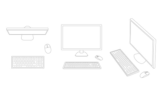 Three Lines Computer Desktop Computer Three Patterns Line Art Stock Illustration - Download ...